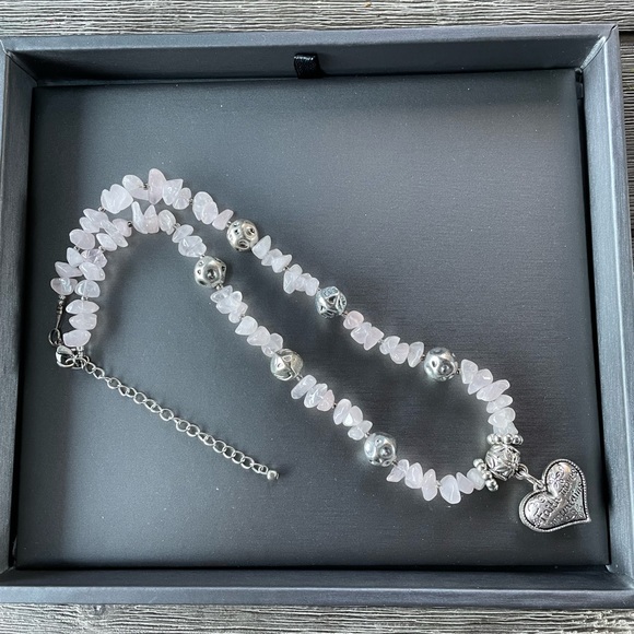 Rose Quartz and Silver-tone Heart Positive Affirmation Necklace - Picture 6 of 6
